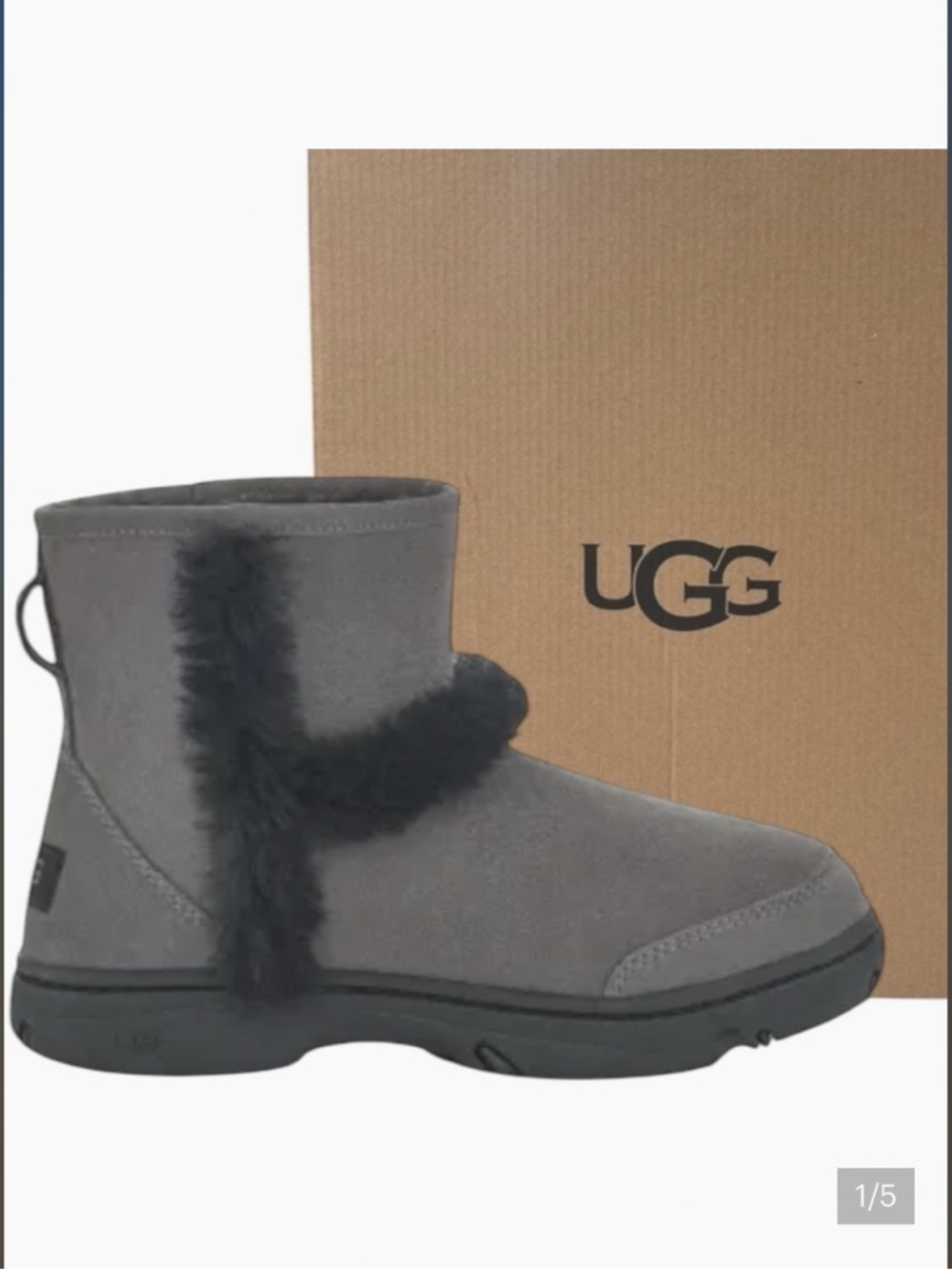 NEW! UGG GREY SUNBURST MINI SUEDE/ SHEEPSKIN COMFORT BOOTS